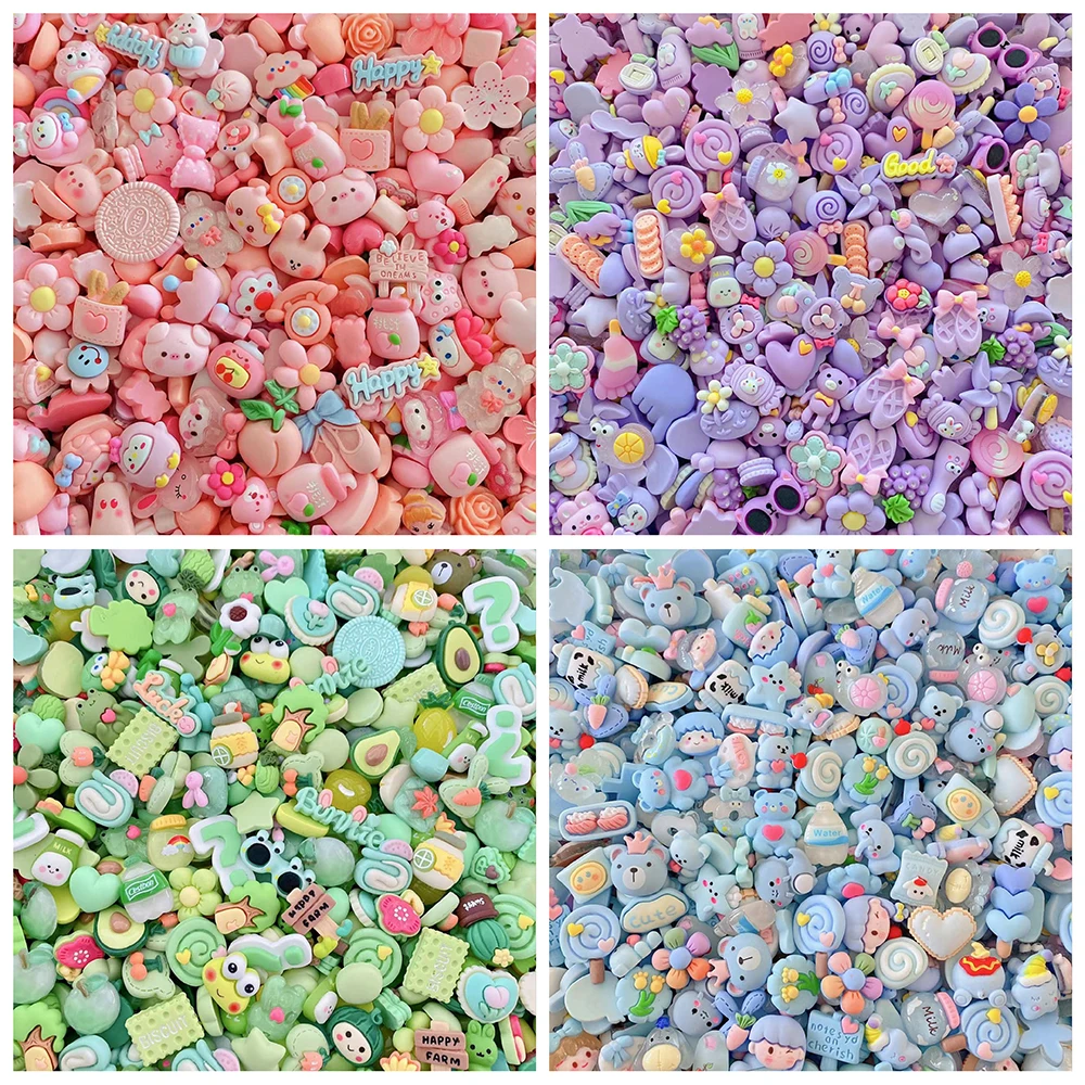 100PCS Flatback Slime Beads Making Supplies Resin Fake Candy Charms Mixed Assorted Sweets Slime Charms for DIY Craft Making