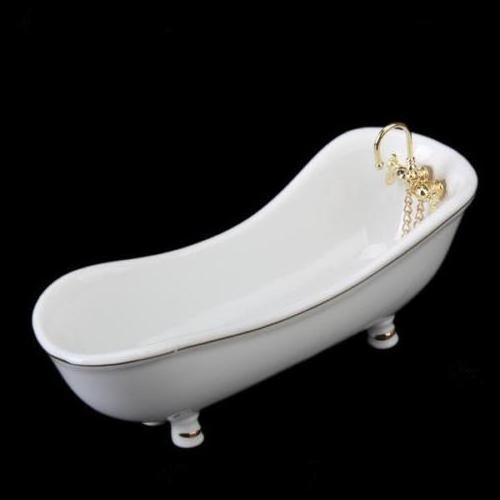 1:12 White Ceramic Toilet Basin Bathtub Mirror Miniature Furniture Doll Accessories Dollhouse Miniature Porcelain Bathroom Set