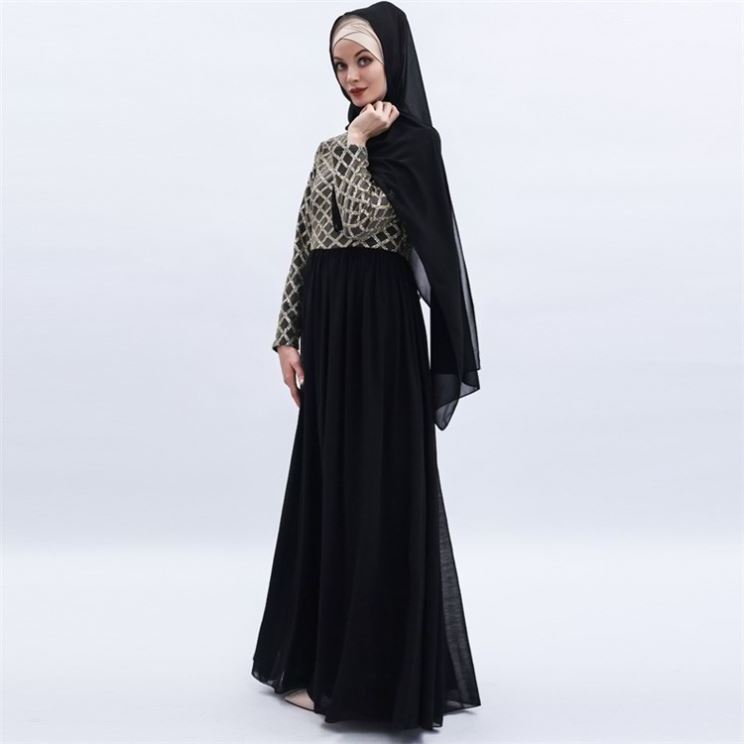 Turkish national style islamic long skirt high grade luxury sequin screen yarn muslim hui women chiffon dress hijab