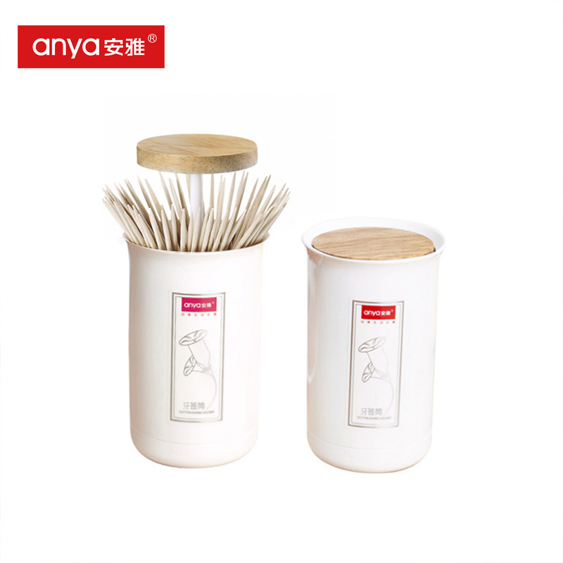 D820 D821Creative House household portable small white toothpick box dispenser automatic plastic toothpick holder with bamboo c