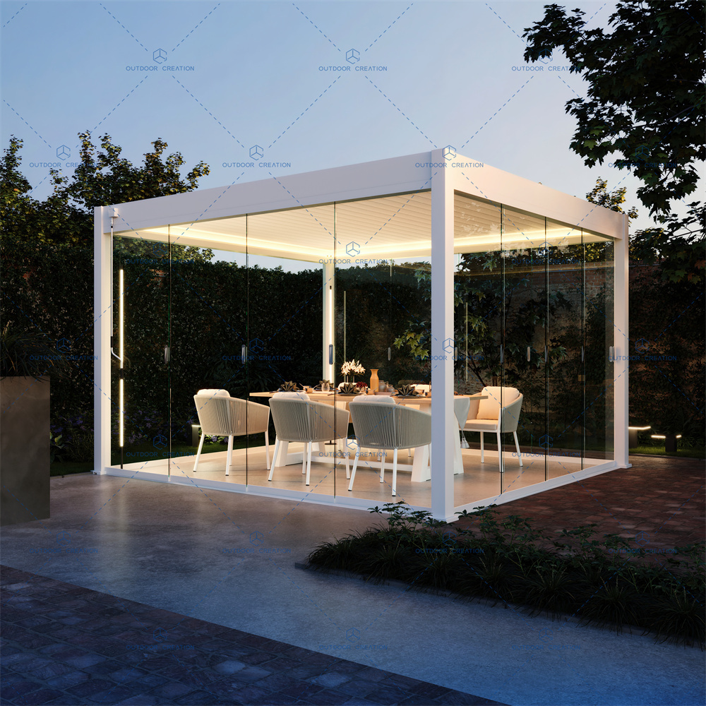 Customized Modern Automatic Canopy Rainproof Patio Gazebo Outdoor Bioclimatic Aluminium Pergola Louvred Roof