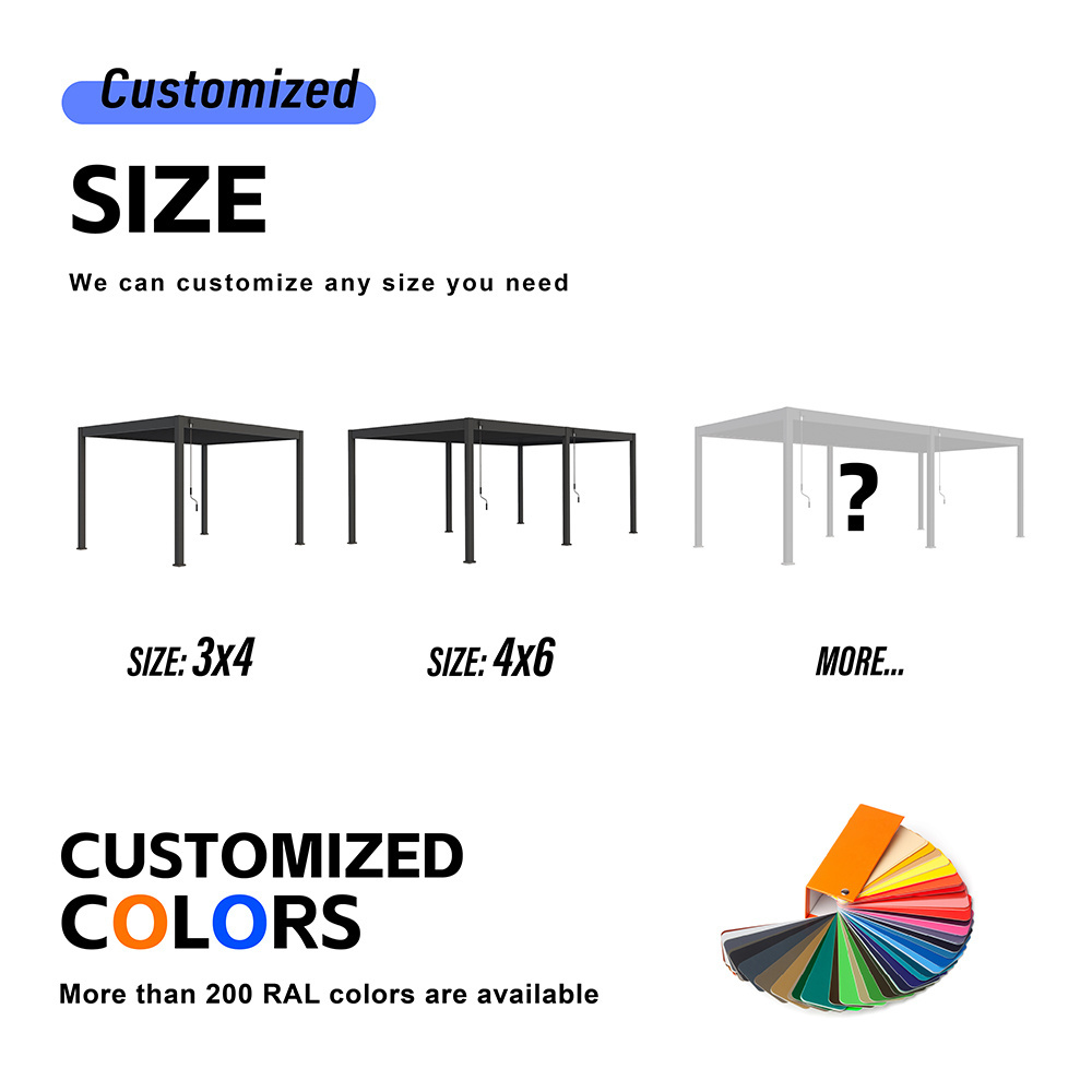 Customized Garden Adjustable Waterproof Louvered Roof Motorized Aluminum Pergola Gazebo Outdoor