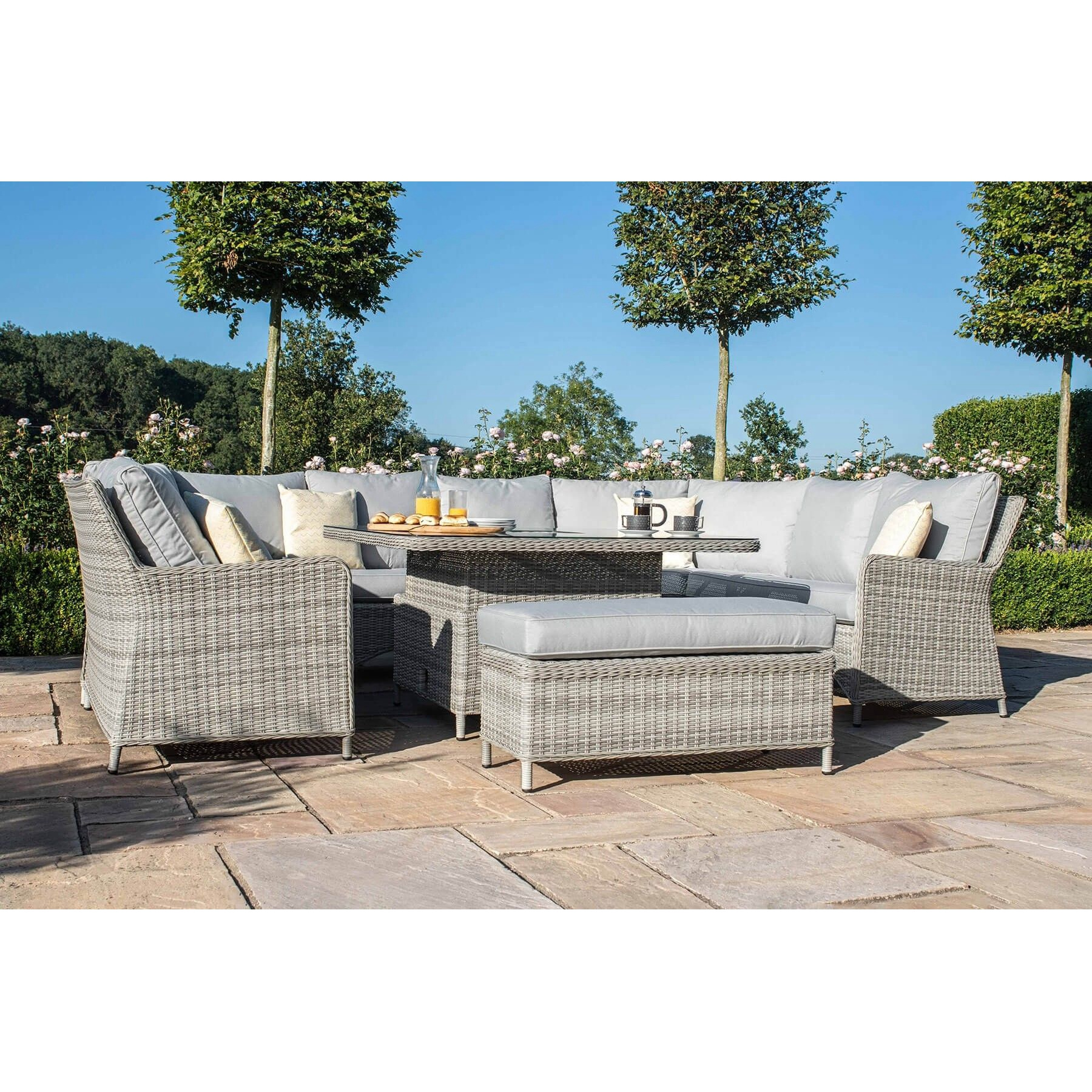 Garden furniture luxurious patio table set sofa set patio outdoor balcony furniture with fire pit