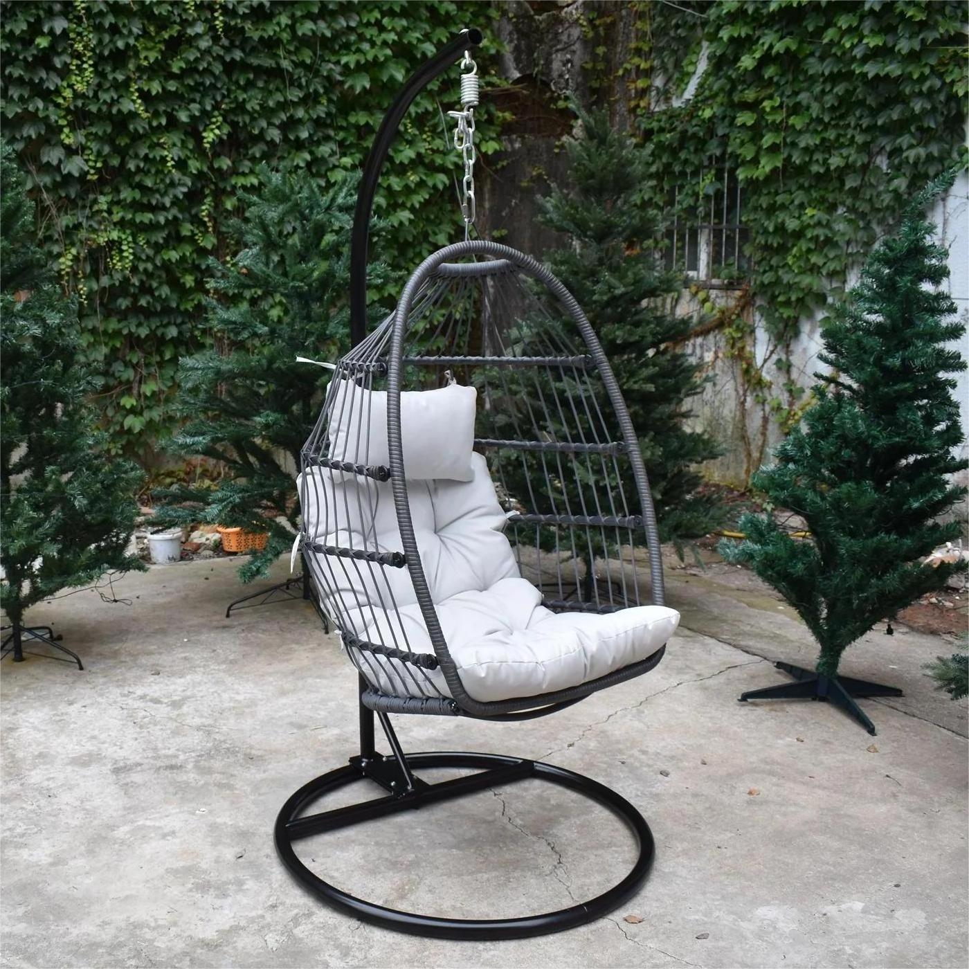 Lifetime Guarantee Collapsible Rattan Hanging Egg Chair Outdoor Terrace Rope Garden Patio Egg Swing Chair With Stand