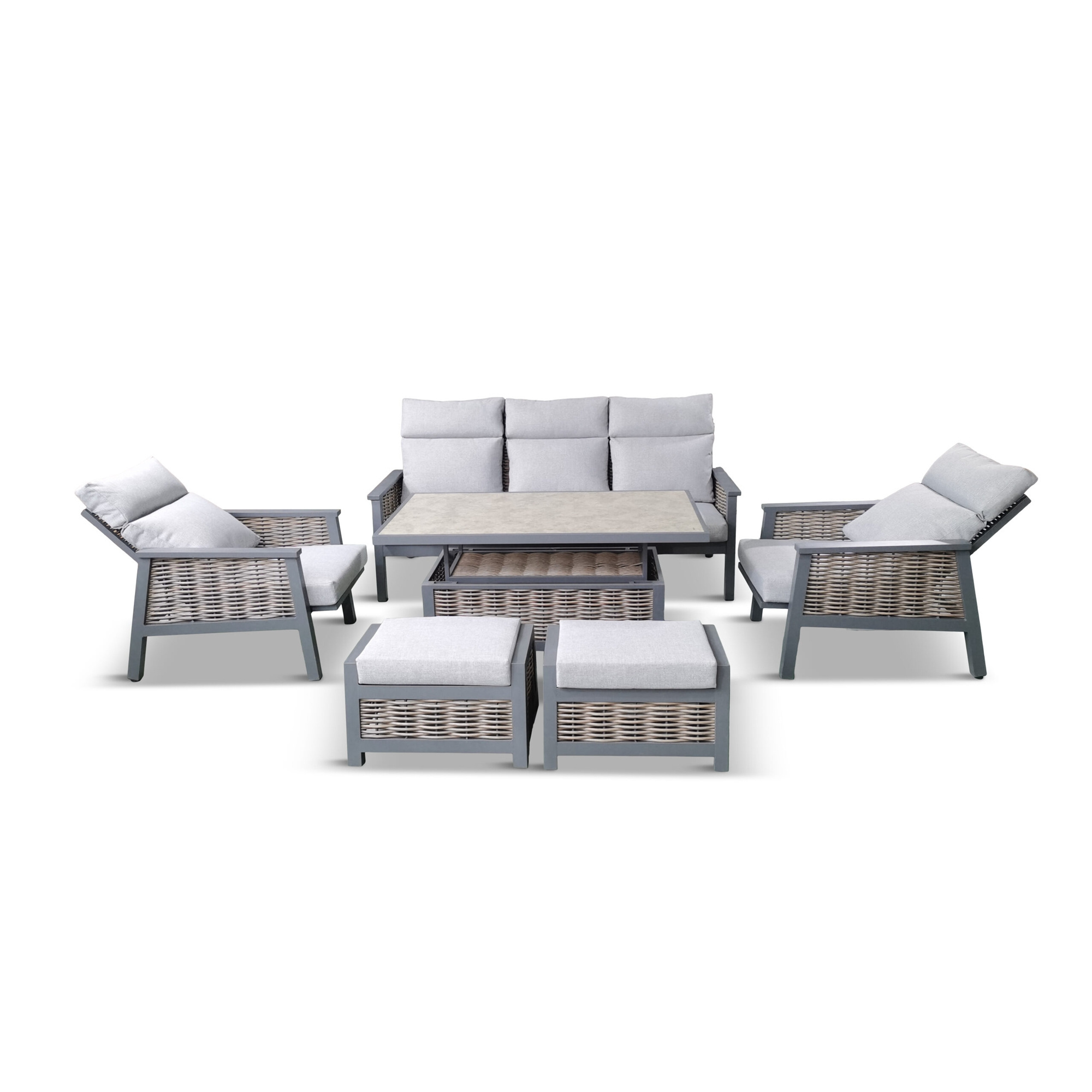 New Design Luxury outdoor furniture L-shaped hotel garden wicker patio rattan furniture with lift table