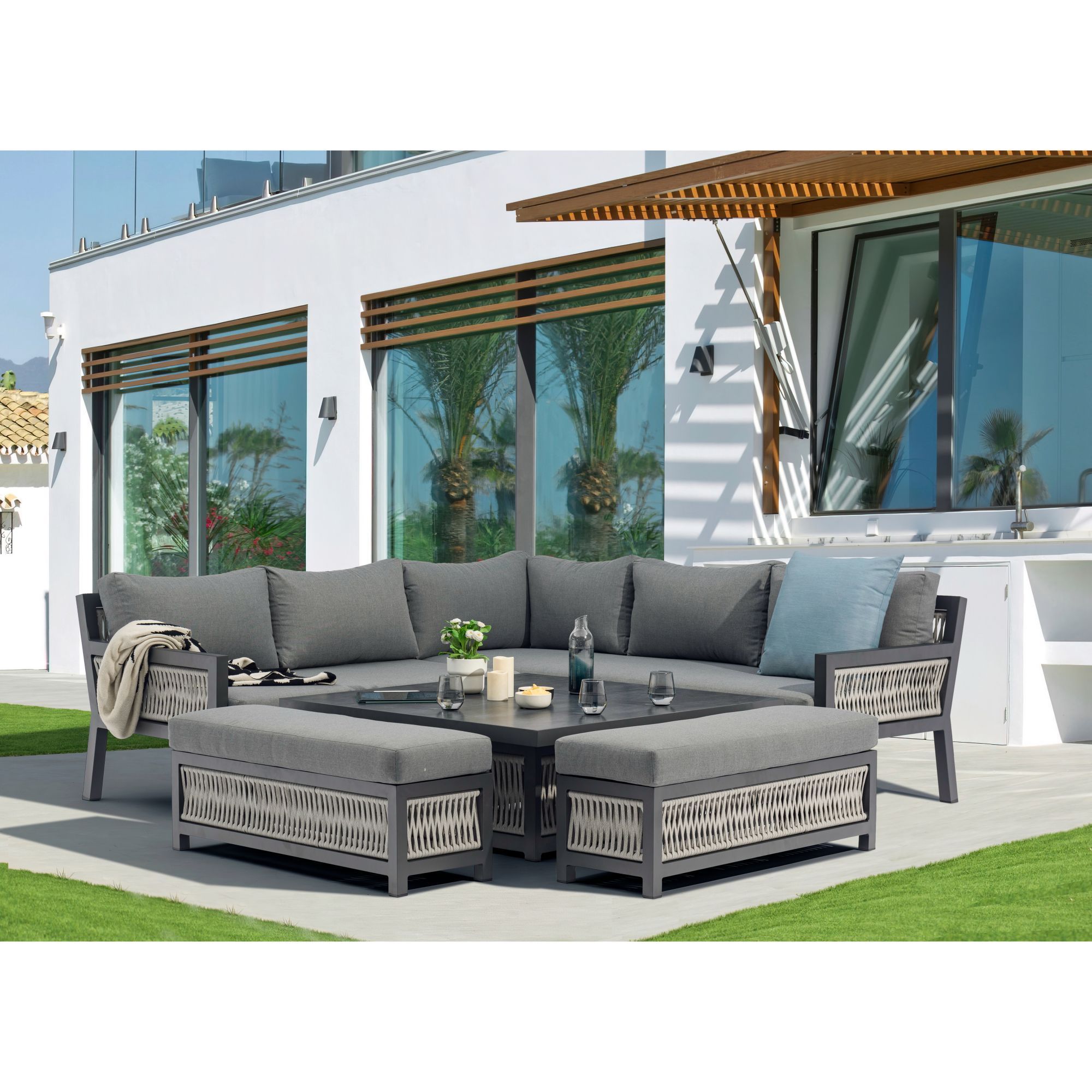 Outdoor Garden Patio Cheap London Rattan Furniture Outdoor Terrace Sofa Set With Aluminum Lift table