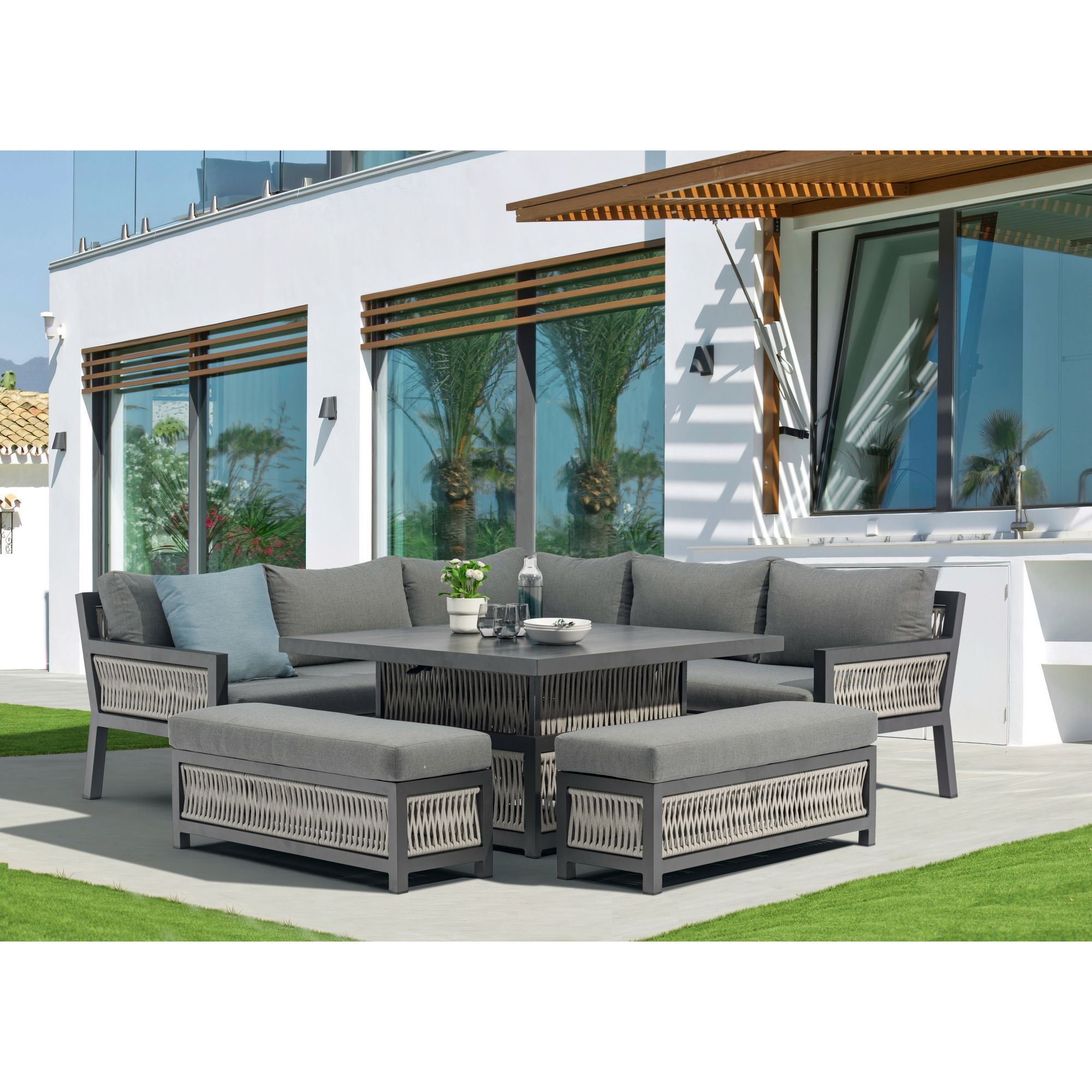 Outdoor Garden Patio Cheap London Rattan Furniture Outdoor Terrace Sofa Set With Aluminum Lift table