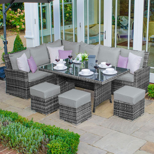 Best Selling 6pcs Outdoor Furniture Set Rattan Wicker Dining Table Set Garden Conversation Sofa Set