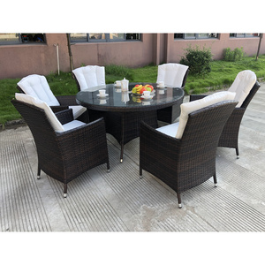 Cheapest Outdoor Furniture Rattan Waterproof 6 person Dining set with round table black rattan chair