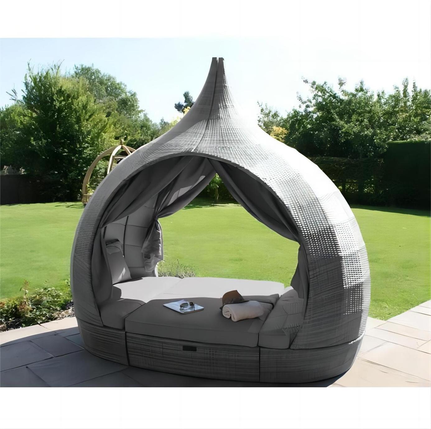 AUDU Luxury Modern Waterproof Rattan Outside Big Round Sunbeds Beach Chaise Lounge Wicker Aluminium Garden Outdoor Daybed