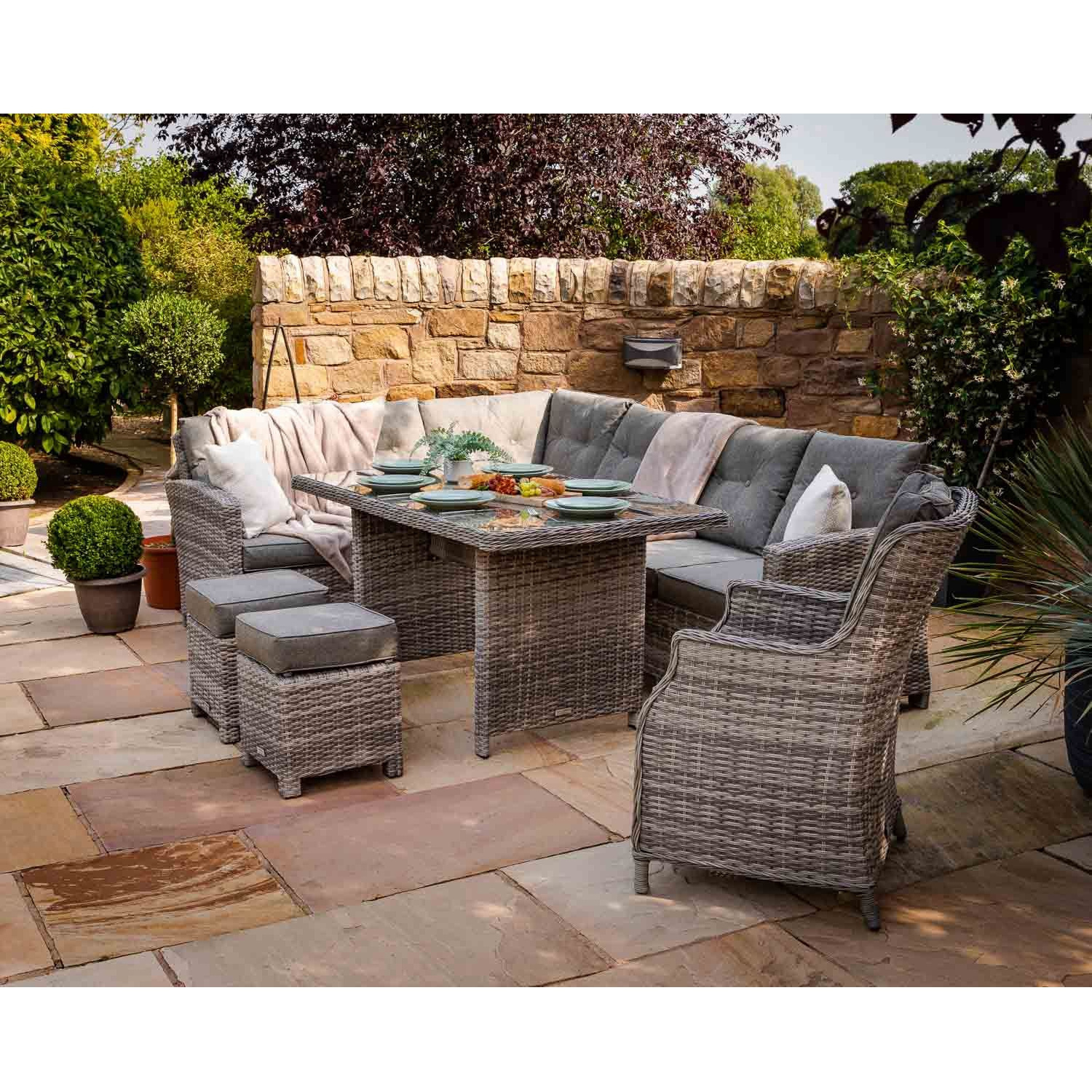 Fireproofing standard outdoor furniture 8 Seater Garden Corner Gray Rattan Sofa with single sofa