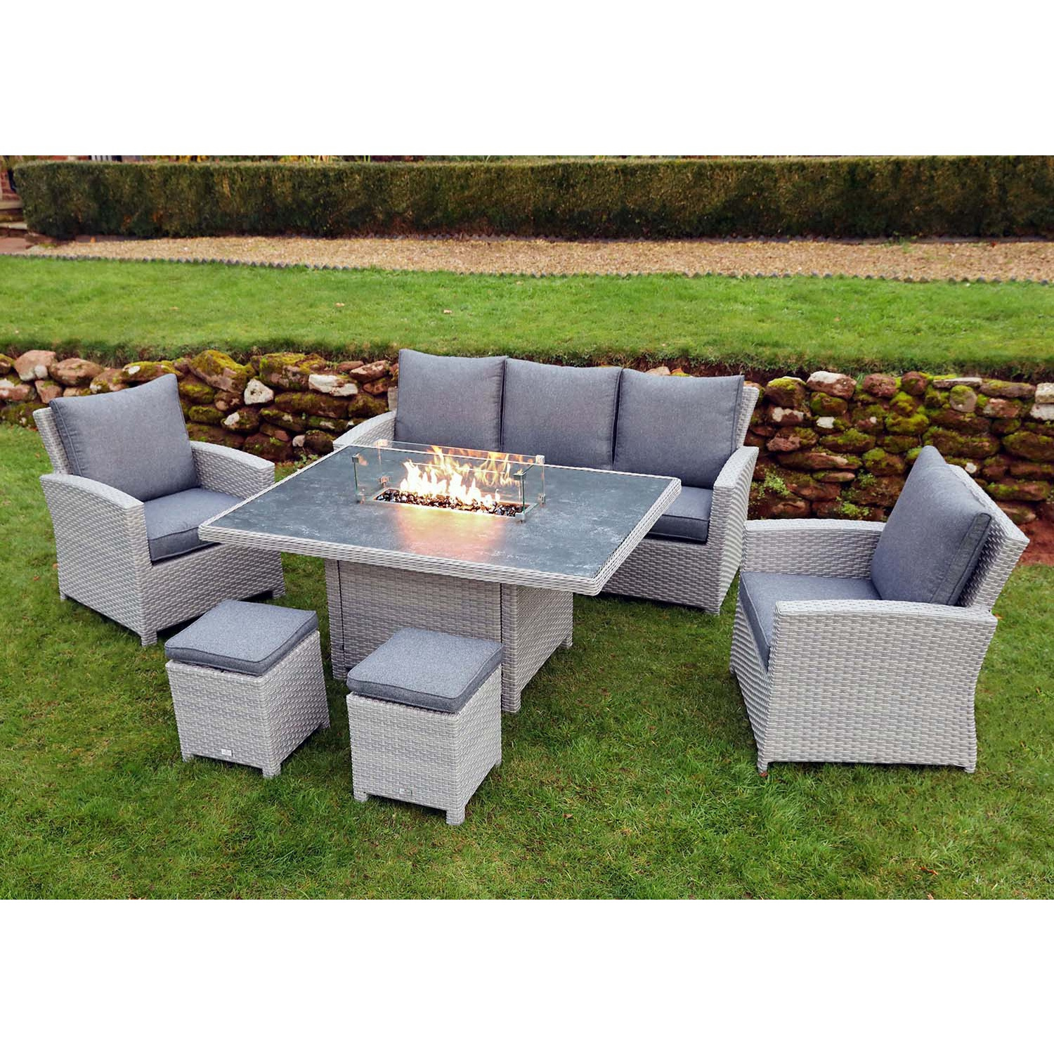 Rattan outdoor Sofa Patio Garden Furniture Wicker Garden Dining Table chair set with fire pit