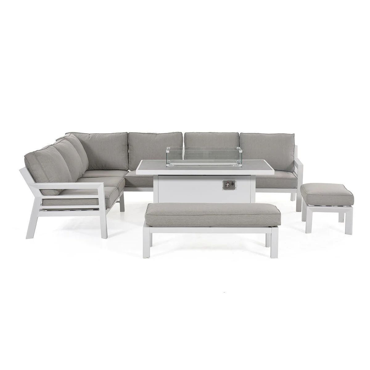 Aluminum Outdoor Corner Sofa fire pit Table White 9 Seater dining set