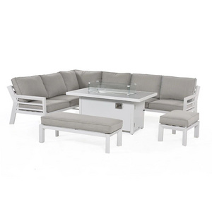 Aluminum Outdoor Corner Sofa fire pit Table White 9 Seater dining set