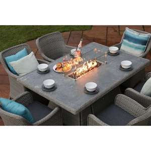 Cheap 6 person rattan Dining set garden furniture set with fire pit