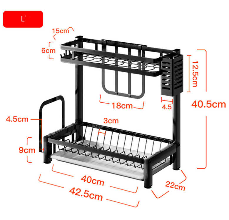 Double Layer Expandable Metal Wire Adjustable Custom Plate Bowl Dish Drying Rack Shelf over Sink with Draining Board Tray