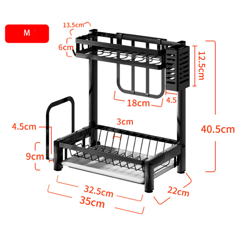 Double Layer Expandable Metal Wire Adjustable Custom Plate Bowl Dish Drying Rack Shelf over Sink with Draining Board Tray