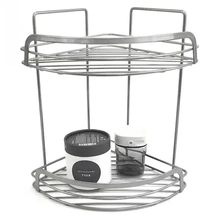 2 layers Metal Wire Shelving Rack Bathroom Wall Mountable Corner hanging storage basket Wall Shelf