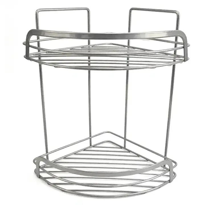 2 layers Metal Wire Shelving Rack Bathroom Wall Mountable Corner hanging storage basket Wall Shelf