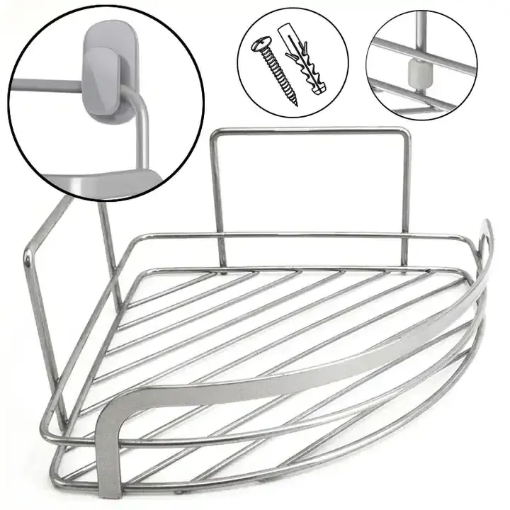 2 layers Metal Wire Shelving Rack Bathroom Wall Mountable Corner hanging storage basket Wall Shelf