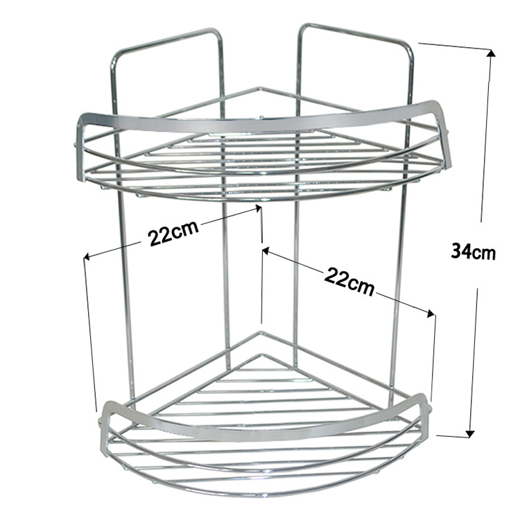 2 layers Metal Wire Shelving Rack Bathroom Wall Mountable Corner hanging storage basket Wall Shelf