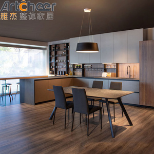 Italian design customized modern style wood veneer and high glossy lacquered door panels with luxury island kitchen cabinets