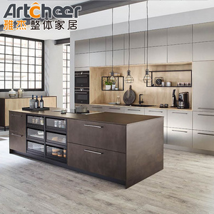 Kitchen cabinets sets solid wood luxury design dark brown color customize design for american market with island