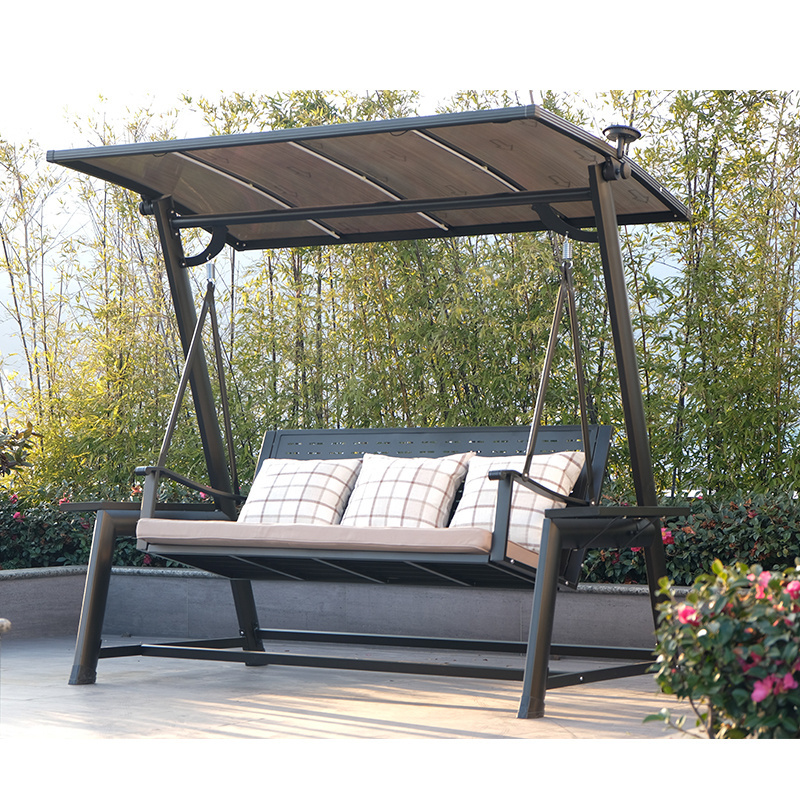 Solar outdoor swing bed hanging patio porch swing 3 person 3 seats outdoor funiture swing