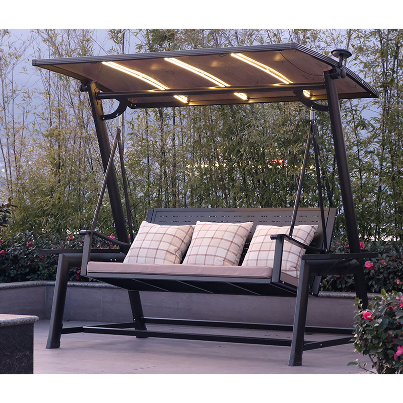 Solar outdoor swing bed hanging patio porch swing 3 person 3 seats outdoor funiture swing