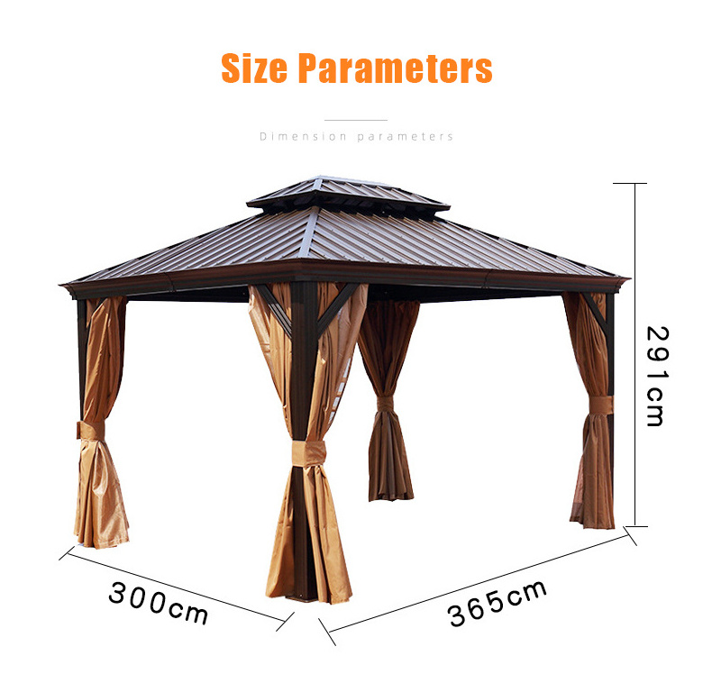 Waterproof outdoor gazebos metal roof aluminium garden wrought iron gazebo