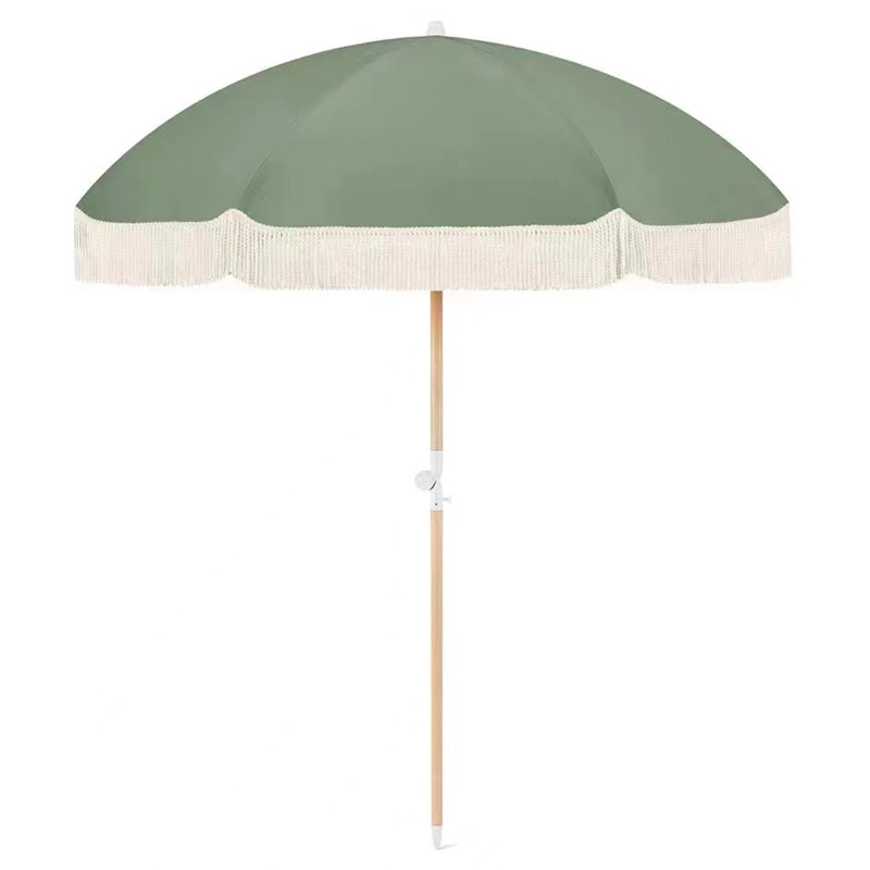 Artiz tassels patio umbrella garden wooden canvas beach umbrella with tassels fringe