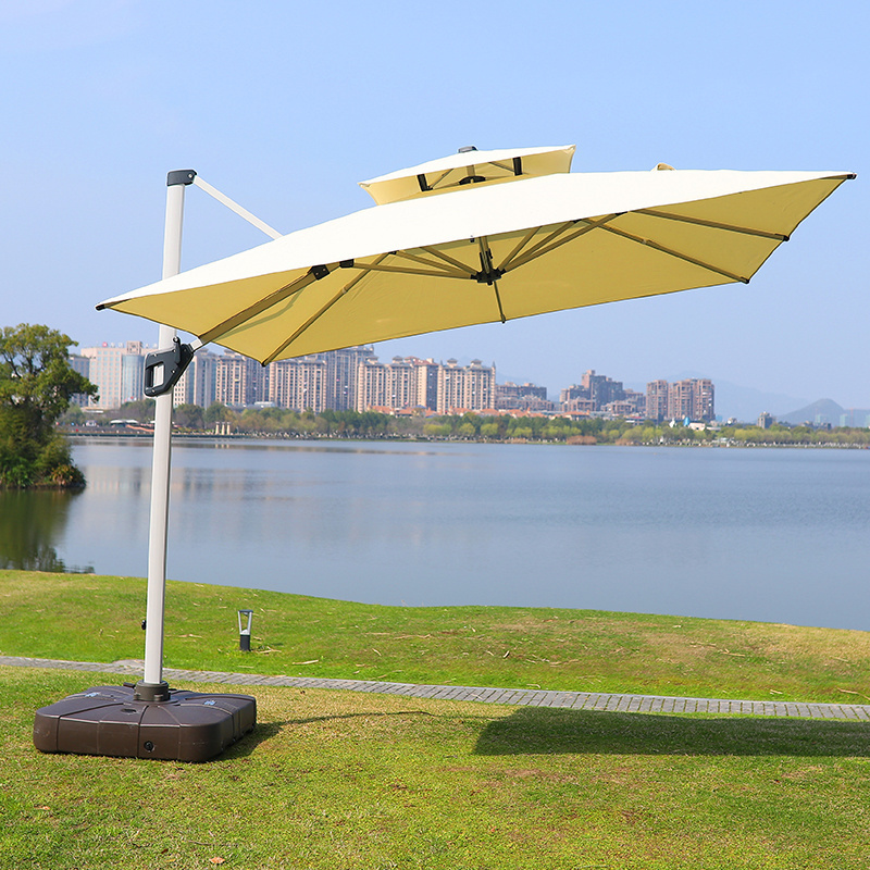 Large Custom Furniture Cantilever Roma Parasol Sun Garden Umbrella for Outdoor Beach and Patio with LED Light Base