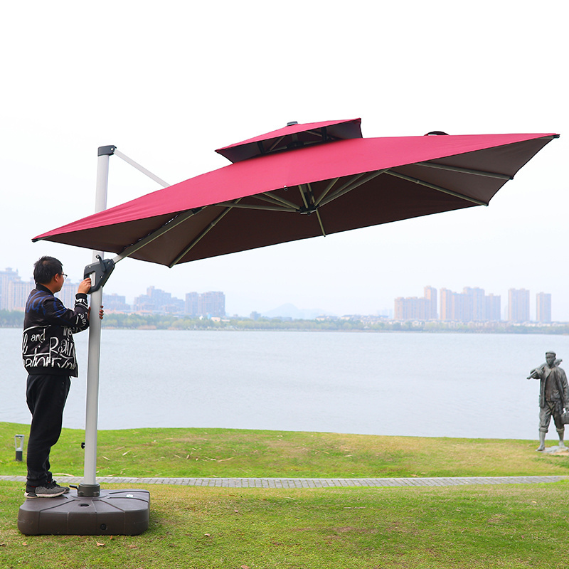 Large Custom Furniture Cantilever Roma Parasol Sun Garden Umbrella for Outdoor Beach and Patio with LED Light Base