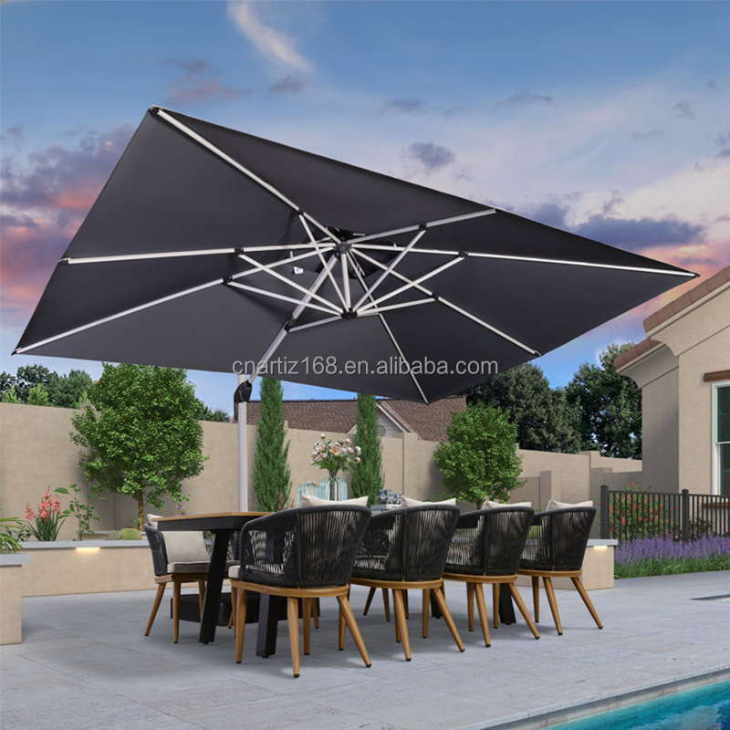 Aluminum Large Cantilever  Outdoor Sun LED Light Parasol Roman Umbrella for Garden Shading for Patio Umbrellas & Bases