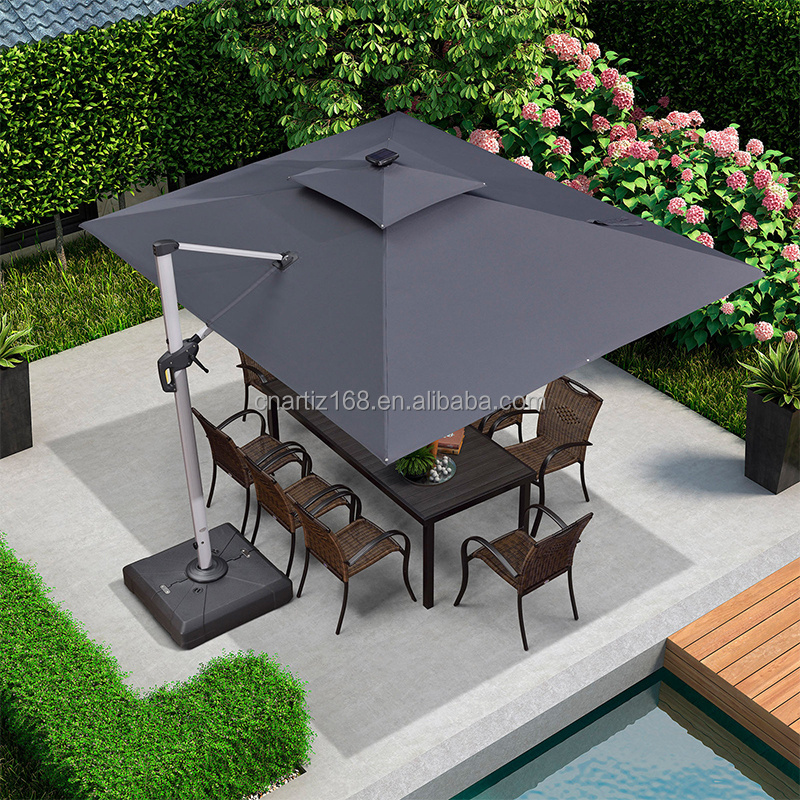 Aluminum Large Cantilever  Outdoor Sun LED Light Parasol Roman Umbrella for Garden Shading for Patio Umbrellas & Bases