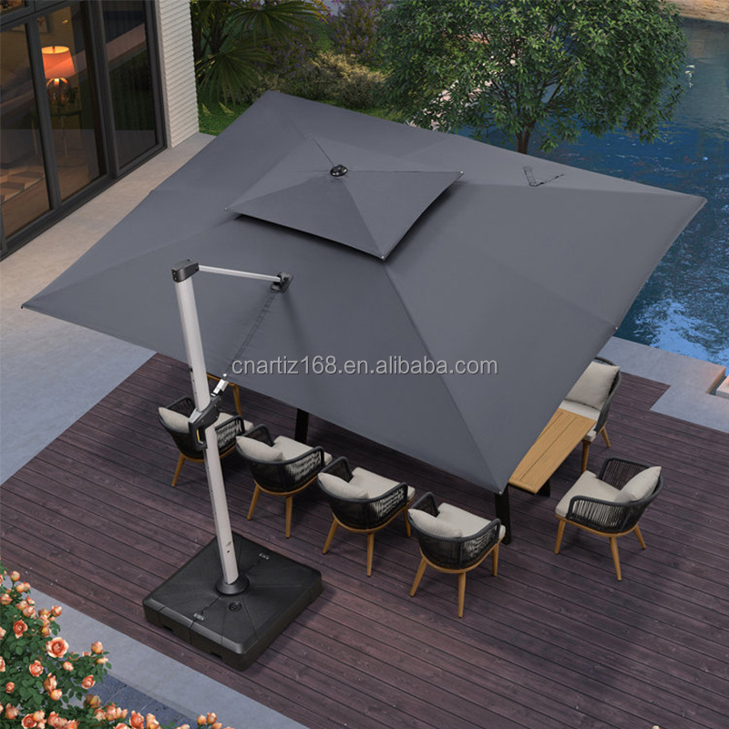 Aluminum Large Right Cantilever Outdoor Sun Garden Umbrella windproof Replacement patio umbrella with led solar panel