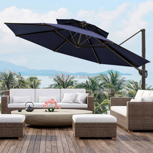 Large Right-Cantilever Aluminum Outdoor Garden Sun Umbrella Windproof LED Solar Panel Replacement Patio Hotels Outdoor Furniture