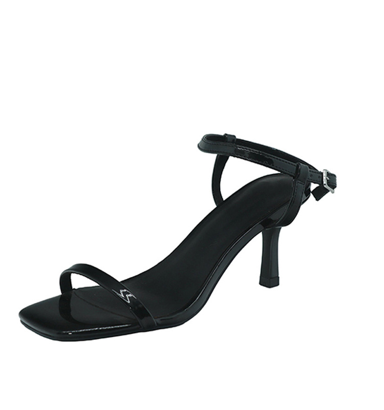 Hot-selling Spring/Summer Black Peep-toe Metallic Kitten Heel Sandals for Women, Perfect for Formal Occasions