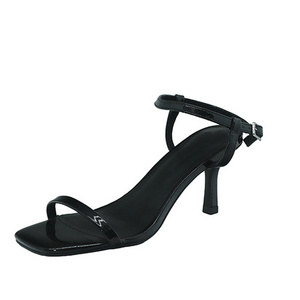 Hot-selling Spring/Summer Black Peep-toe Metallic Kitten Heel Sandals for Women, Perfect for Formal Occasions