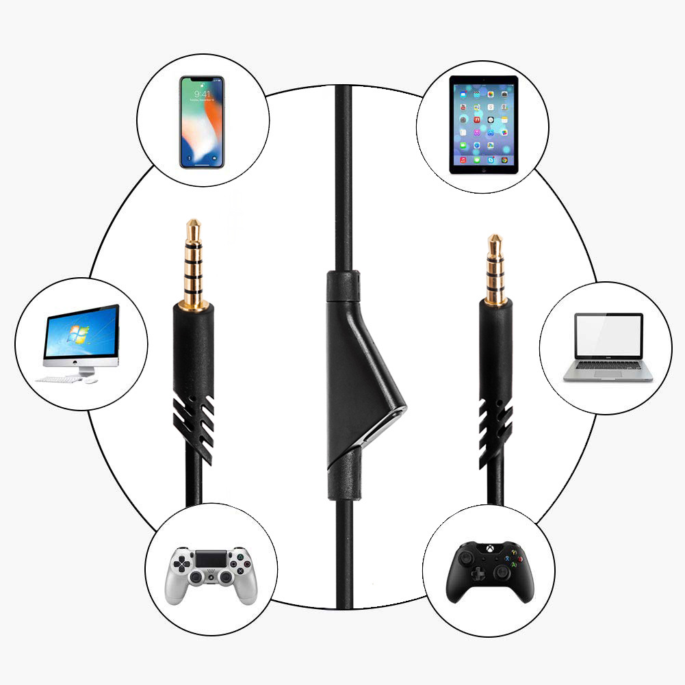 Replacement TPE Audio Cable Extension Cord With Mute Function Volume Control For Logitech Astro A10 A40 A40TR Gaming Headsets