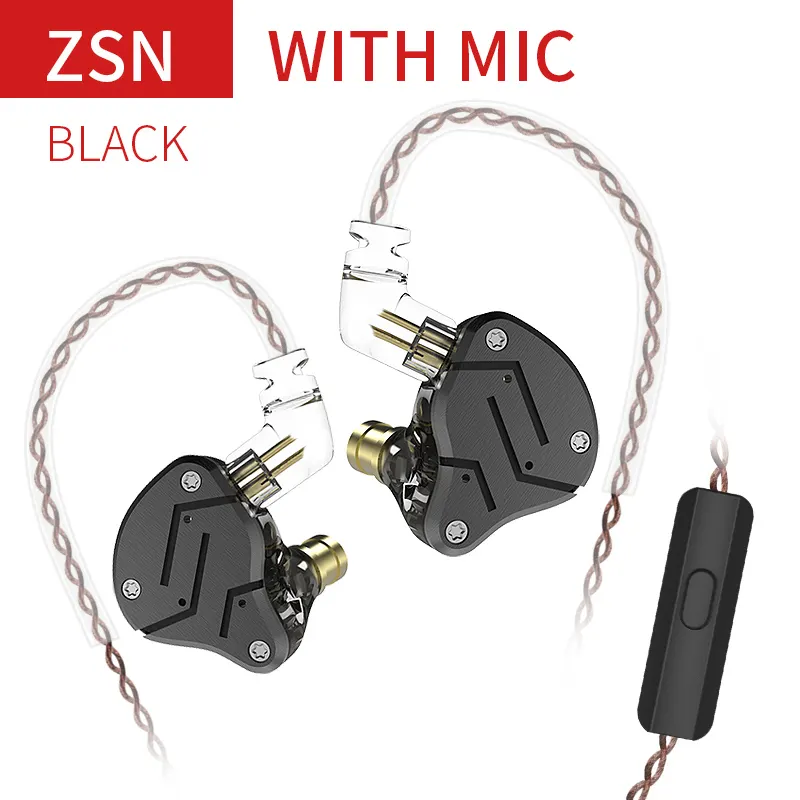 Wired Headphones KZ ZSN 1BA + 1DD Hybrid In Ear Earphones HIFI DJ Running Sport Headset Earbuds with Microphone