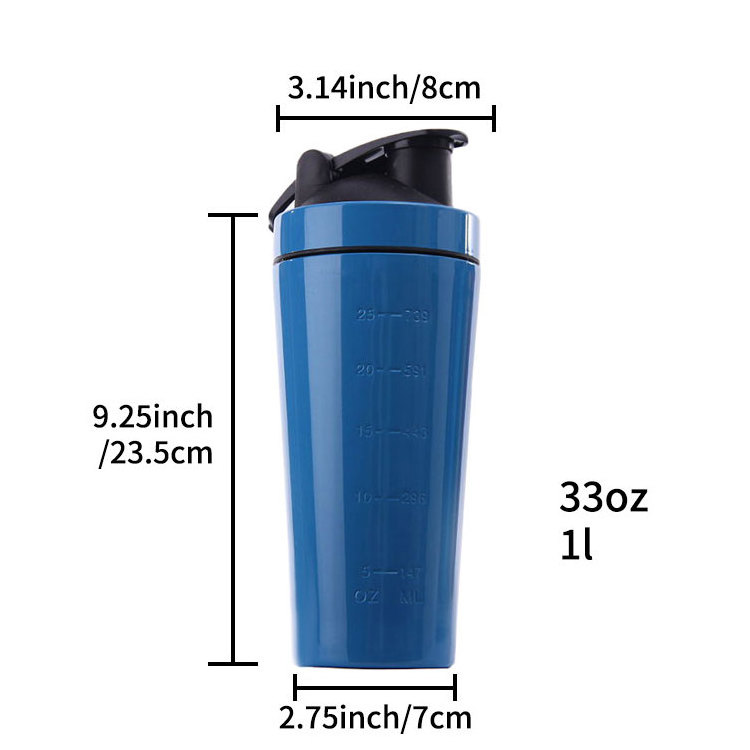 Drinkware Water Bottles 1L Stainless Steel Shaker Bottle Leak proof Protein Mixing Healthy Metal Shaker Cup with Shaking Ball