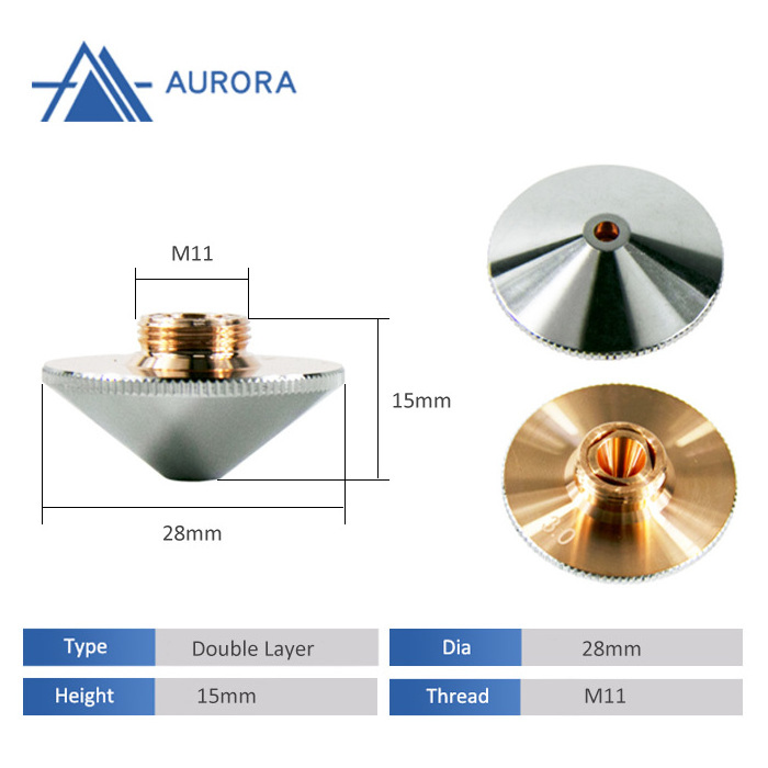 Copper Dia28 H15 M11mm Single/Double Laser Cutting Nozzle for Precitec WSX Fiber Laser Cutting Head