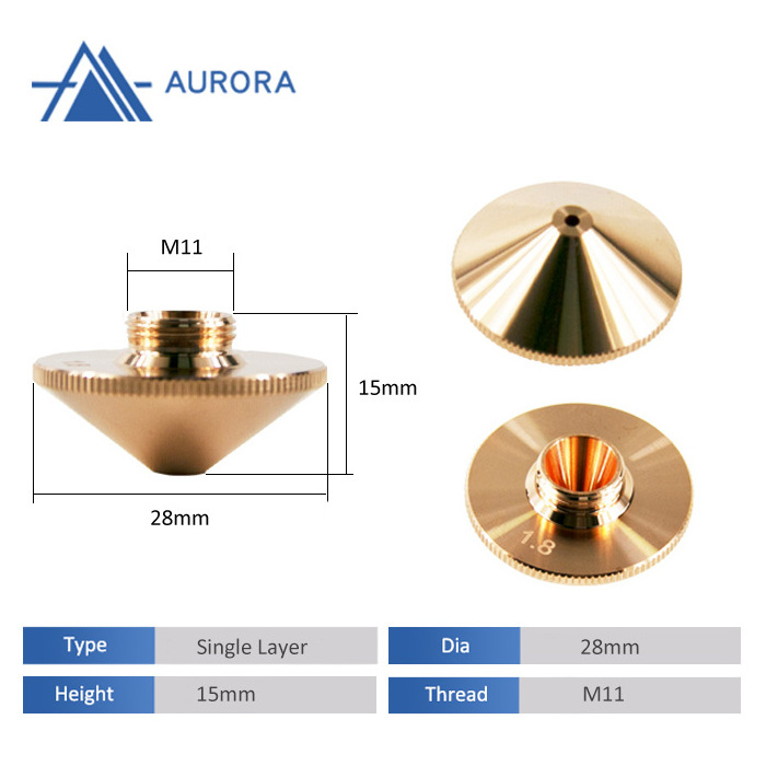 Copper Dia28 H15 M11mm Single/Double Laser Cutting Nozzle for Precitec WSX Fiber Laser Cutting Head