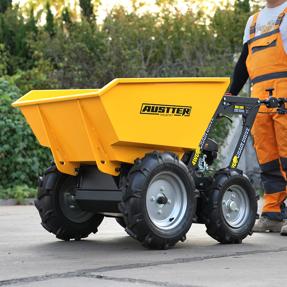 AUSTTER 6.5 Hp Gas Self Powered Stainless Steel Motorized Wheel Barrow 4X4 with Snow Shovel