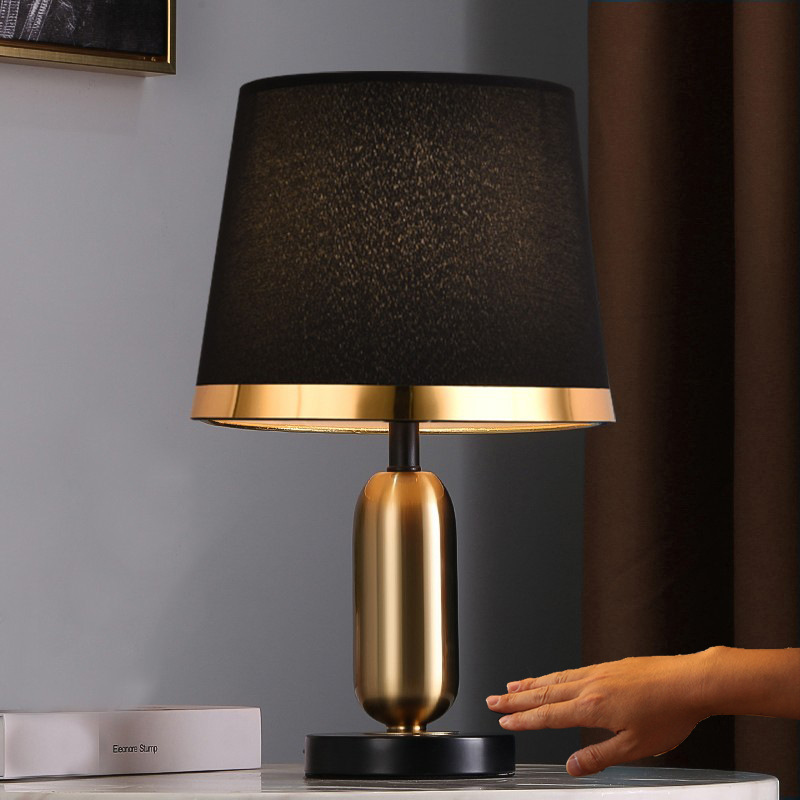 Hotel luxury modern black fabric lamp shade desk lamp home decorative night light bedside table lamp