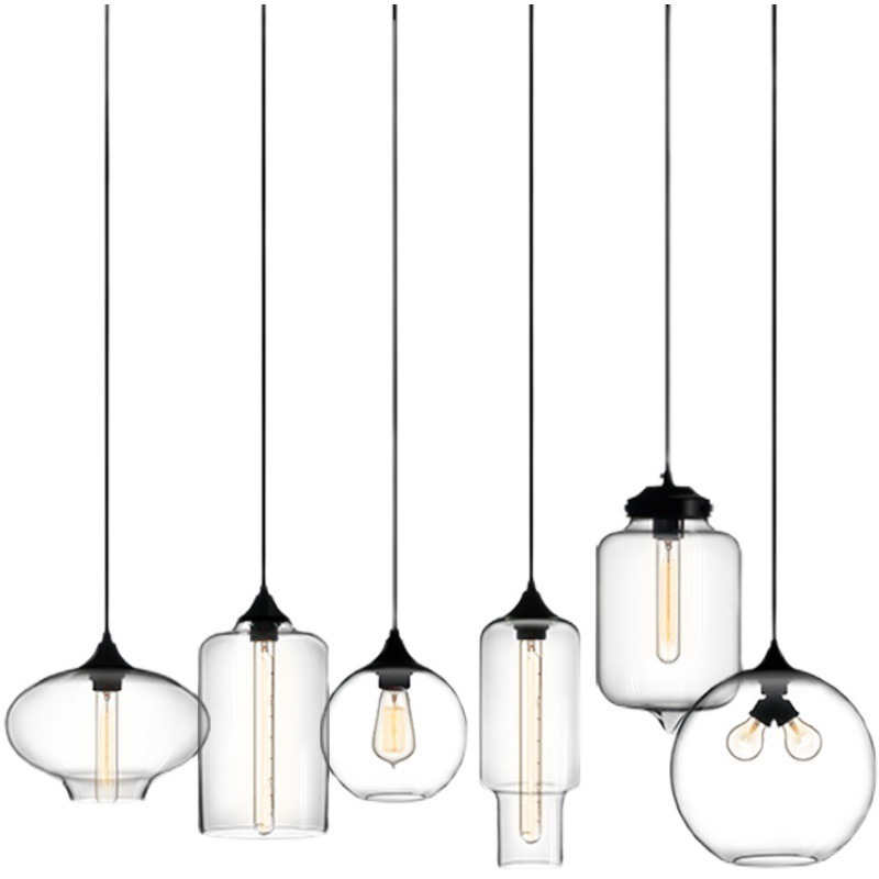 Nordic Clear Amber Glass Pendant Lamp E27 Bar LED Hanging Lights LED Ceiling Chandelier Lamp Suspension Luminaire