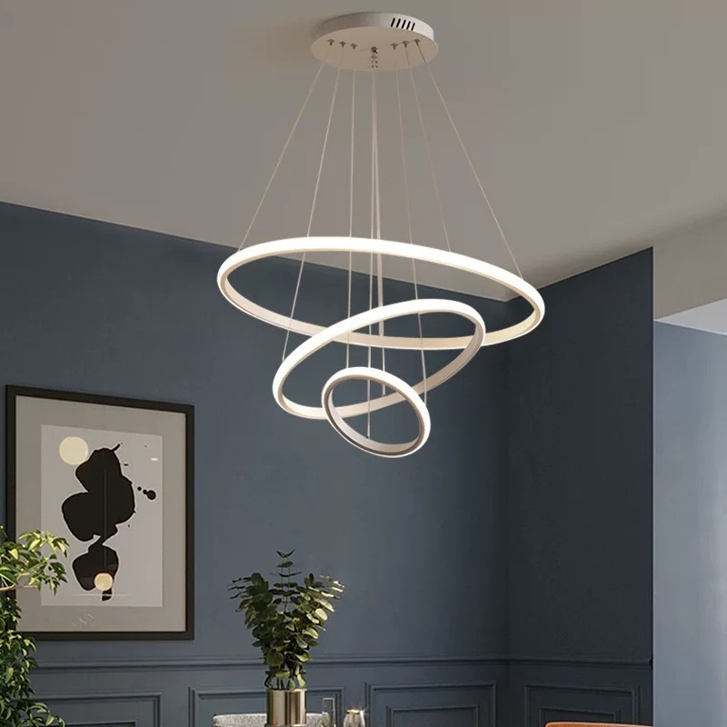 Modern Pendant Lamp Led Rings Circle Ceiling Hanging Chandelier Black Loft Living Dining Room Kitchen Indoor Lighting Fixture