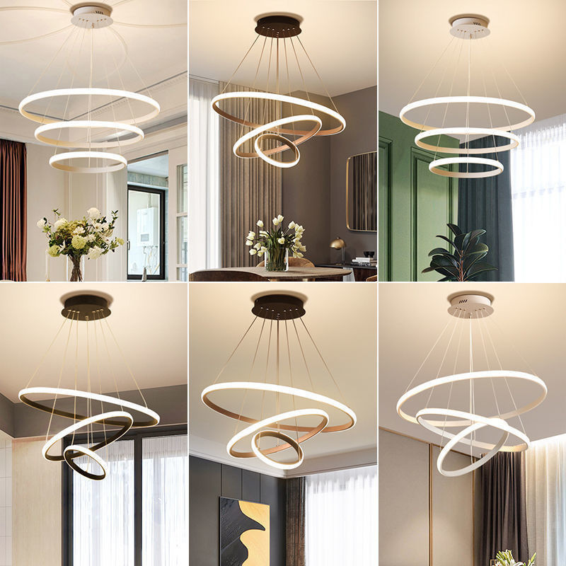 Modern Pendant Lamp Led Rings Circle Ceiling Hanging Chandelier Black Loft Living Dining Room Kitchen Indoor Lighting Fixture