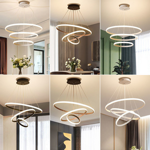 Modern Pendant Lamp Led Rings Circle Ceiling Hanging Chandelier Black Loft Living Dining Room Kitchen Indoor Lighting Fixture